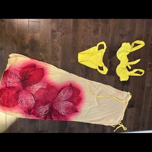 Shein Yellow Bikini Set with Floral Cover-Up